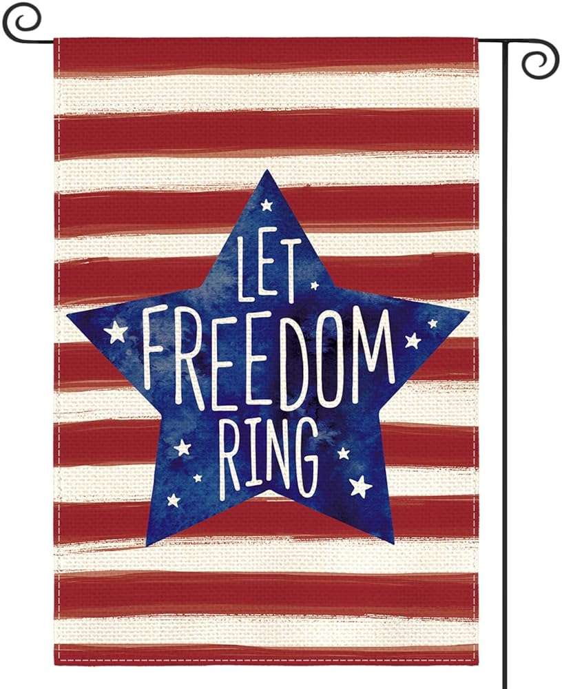 AVOIN colorlife Patriotic Watercolor Stars and Stripes Let Freedom Ring Garden Flag Double Sided Outside, 4th of July Independence Memorial Day Yard Outdoor Decoration 12 x 18 Inch - Image 1