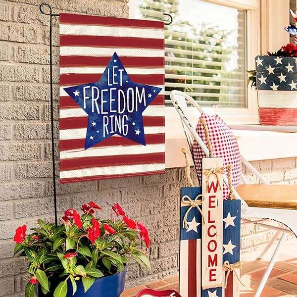 AVOIN colorlife Patriotic Watercolor Stars and Stripes Let Freedom Ring Garden Flag Double Sided Outside, 4th of July Independence Memorial Day Yard Outdoor Decoration 12 x 18 Inch - Image 4