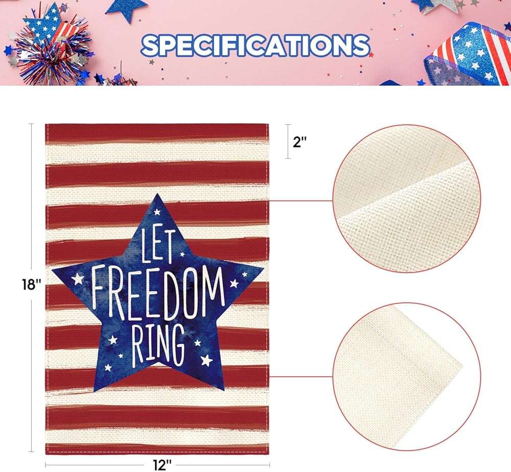 AVOIN colorlife Patriotic Watercolor Stars and Stripes Let Freedom Ring Garden Flag Double Sided Outside, 4th of July Independence Memorial Day Yard Outdoor Decoration 12 x 18 Inch - Image 5