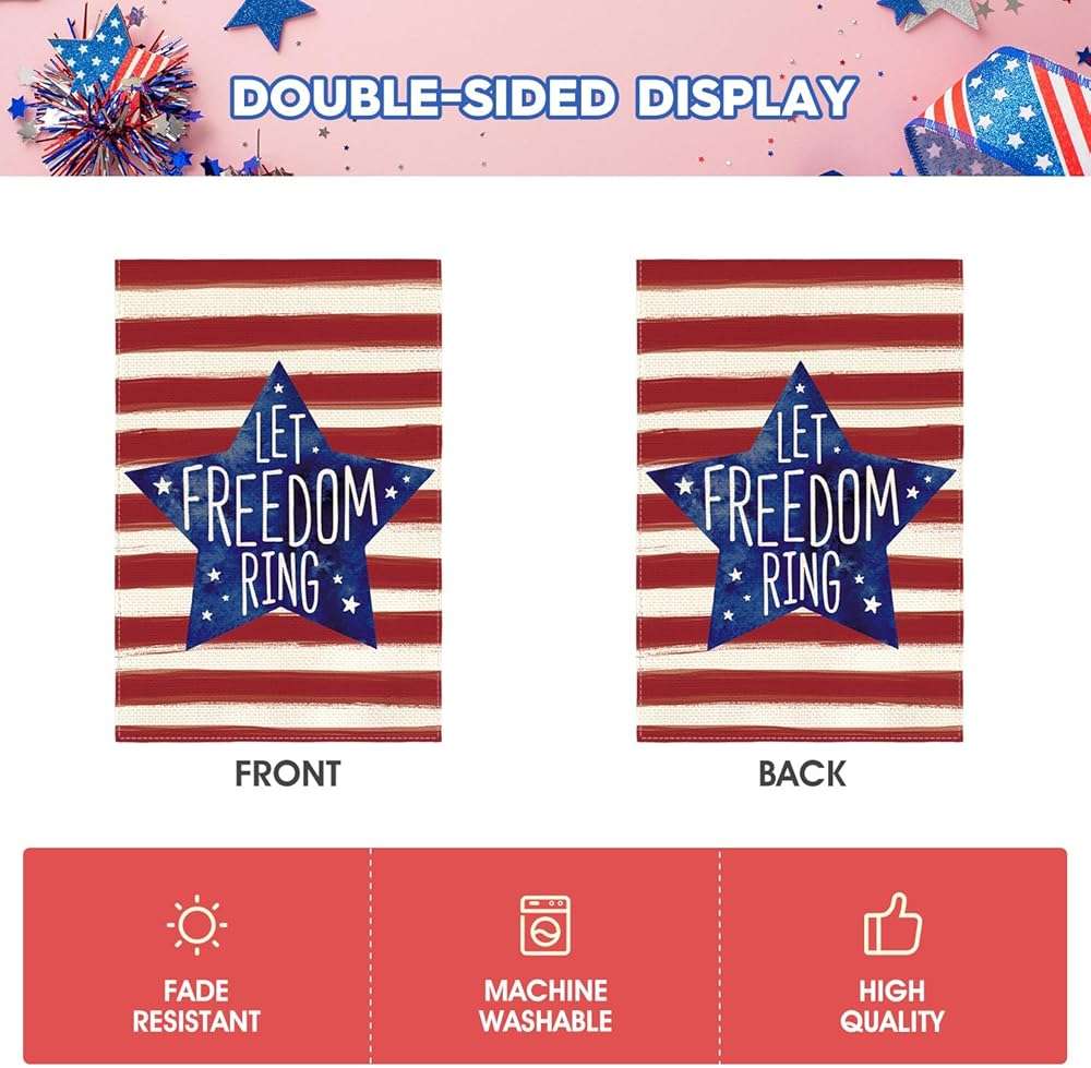 AVOIN colorlife Patriotic Watercolor Stars and Stripes Let Freedom Ring Garden Flag Double Sided Outside, 4th of July Independence Memorial Day Yard Outdoor Decoration 12 x 18 Inch - Image 6