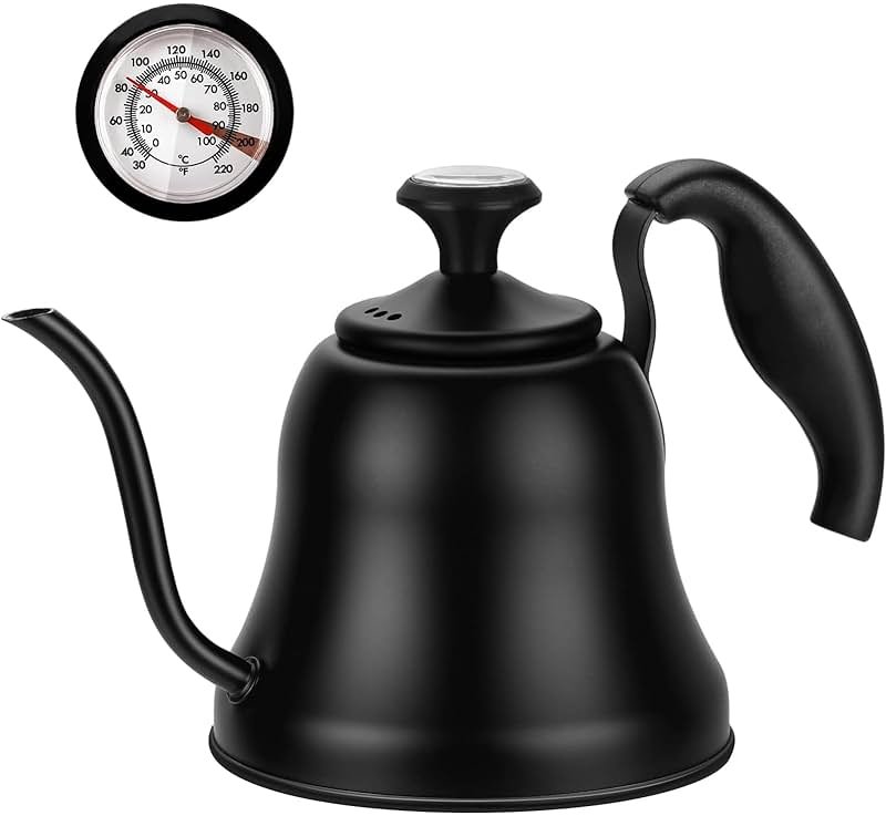 Chefbar Tea Kettle with Thermometer Stovetop Gooseneck Kettle 28oz 0.8L Pour Over Coffee Pot, Matte Black Camping Home Kitchen Water Boiler, 1Pack - Product Image