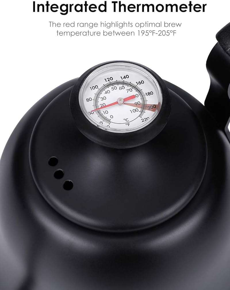 Chefbar Tea Kettle with Thermometer Stovetop Gooseneck Kettle 28oz 0.8L Pour Over Coffee Pot, Matte Black Camping Home Kitchen Water Boiler, 1Pack - Image 4