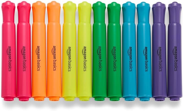 Amazon Basics Tank Style Highlighters, Chisel Tip, Bible Highlighter, Office and School Supplies, 12 Pack, Assorted Colors - Product Image