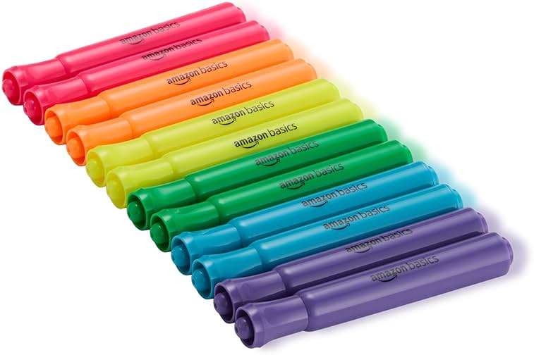 Amazon Basics Tank Style Highlighters, Chisel Tip, Bible Highlighter, Office and School Supplies, 12 Pack, Assorted Colors - Image 6