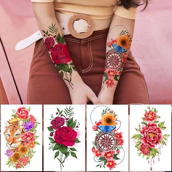 Yazhiji 49 Sheets Temporary Tattoos for Women and Men 3D Extra Large Waterproof Sexy Flowers Fake Tattoo Kits - Image 3