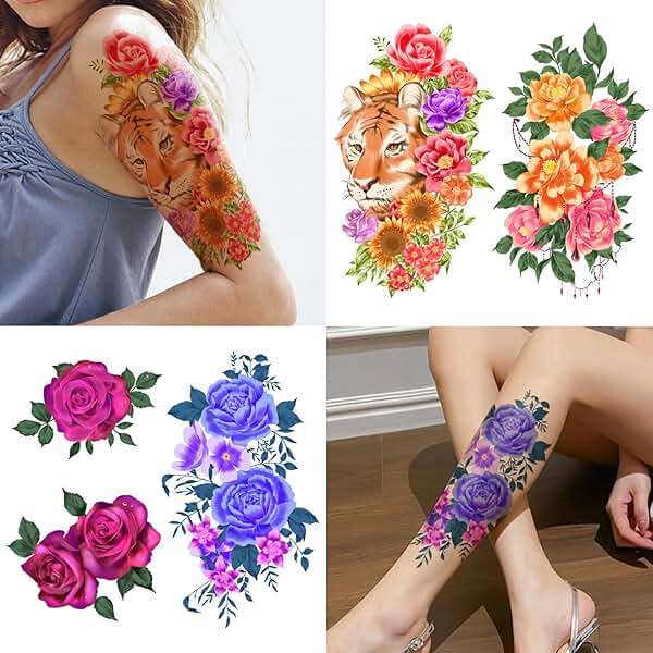 Yazhiji 49 Sheets Temporary Tattoos for Women and Men 3D Extra Large Waterproof Sexy Flowers Fake Tattoo Kits - Image 4