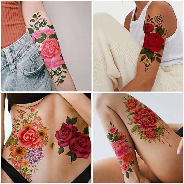 Yazhiji 49 Sheets Temporary Tattoos for Women and Men 3D Extra Large Waterproof Sexy Flowers Fake Tattoo Kits - Image 5