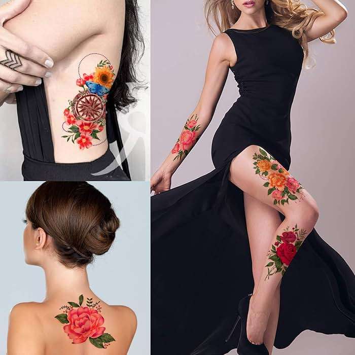 Yazhiji 49 Sheets Temporary Tattoos for Women and Men 3D Extra Large Waterproof Sexy Flowers Fake Tattoo Kits - Image 7