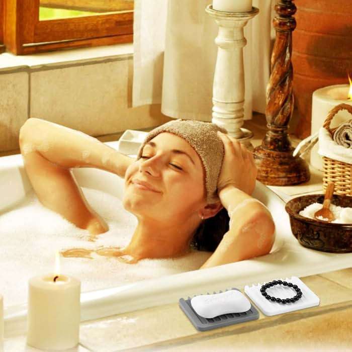 2PCS Soap Dish Holder, Premium Silicone Soap Dishes for Shower Bathroom Kitchen Sinks, Soap Tray Saver Drainer, Self-draining Waterfall, Non-Slip Design, Easy Cleaning (Gray) - Image 2