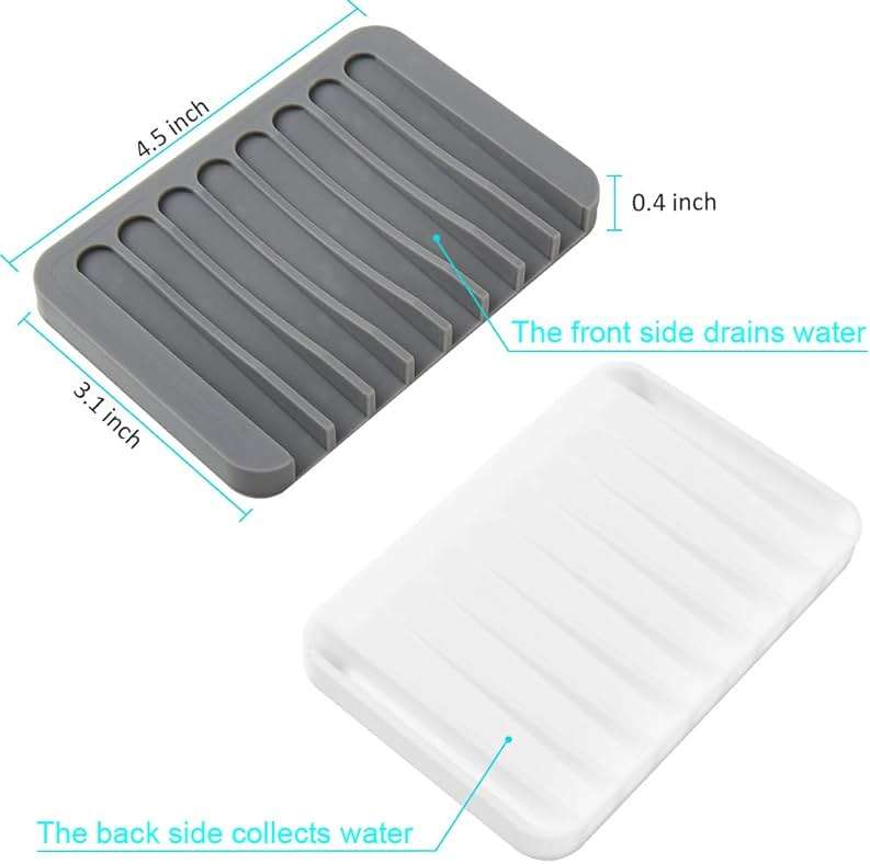 2PCS Soap Dish Holder, Premium Silicone Soap Dishes for Shower Bathroom Kitchen Sinks, Soap Tray Saver Drainer, Self-draining Waterfall, Non-Slip Design, Easy Cleaning (Gray) - Image 5