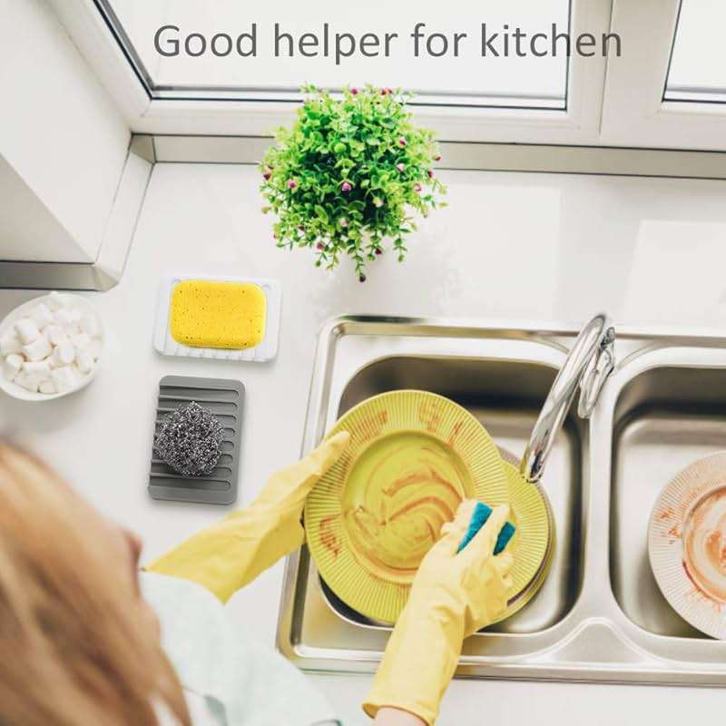 2PCS Soap Dish Holder, Premium Silicone Soap Dishes for Shower Bathroom Kitchen Sinks, Soap Tray Saver Drainer, Self-draining Waterfall, Non-Slip Design, Easy Cleaning (Gray) - Image 7