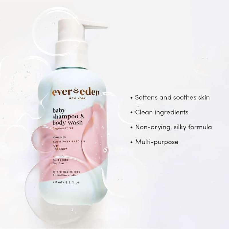 Evereden Baby Shampoo & Body Wash 2-in-1, 8.5 fl oz | Gentle, Non-Toxic, Fragrance-Free, Hydrating Formula for Sensitive Skin - Image 2