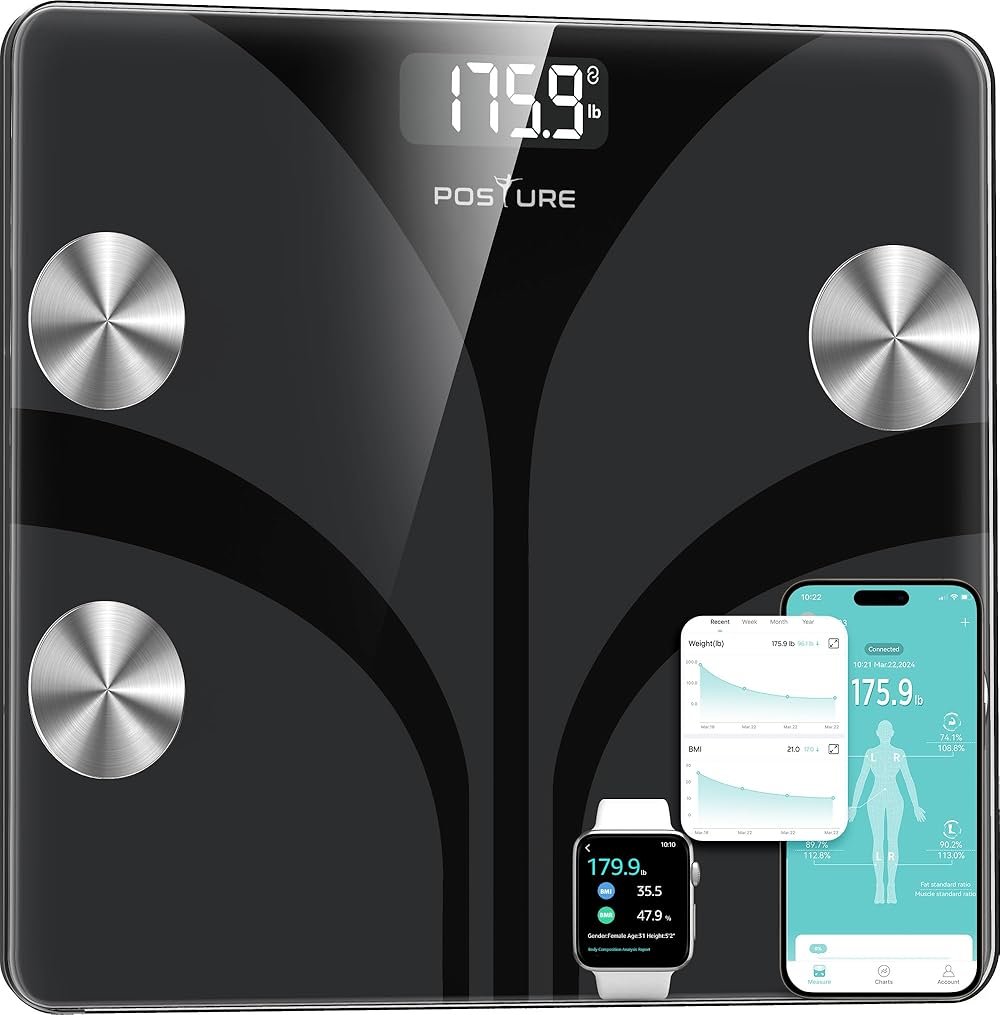 Posture Scale for Body Weight, Digital Bathroom Smart Scale, 13 Body Composition Analyzer Sync Weight Scale BMI Health Monitor Sync Apps 400lbs - Black - Product Image