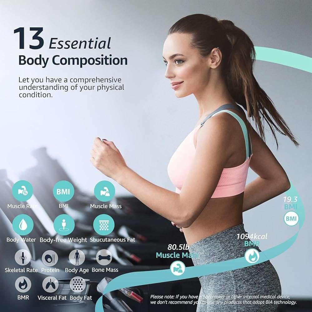 Posture Scale for Body Weight, Digital Bathroom Smart Scale, 13 Body Composition Analyzer Sync Weight Scale BMI Health Monitor Sync Apps 400lbs - Black - Image 2