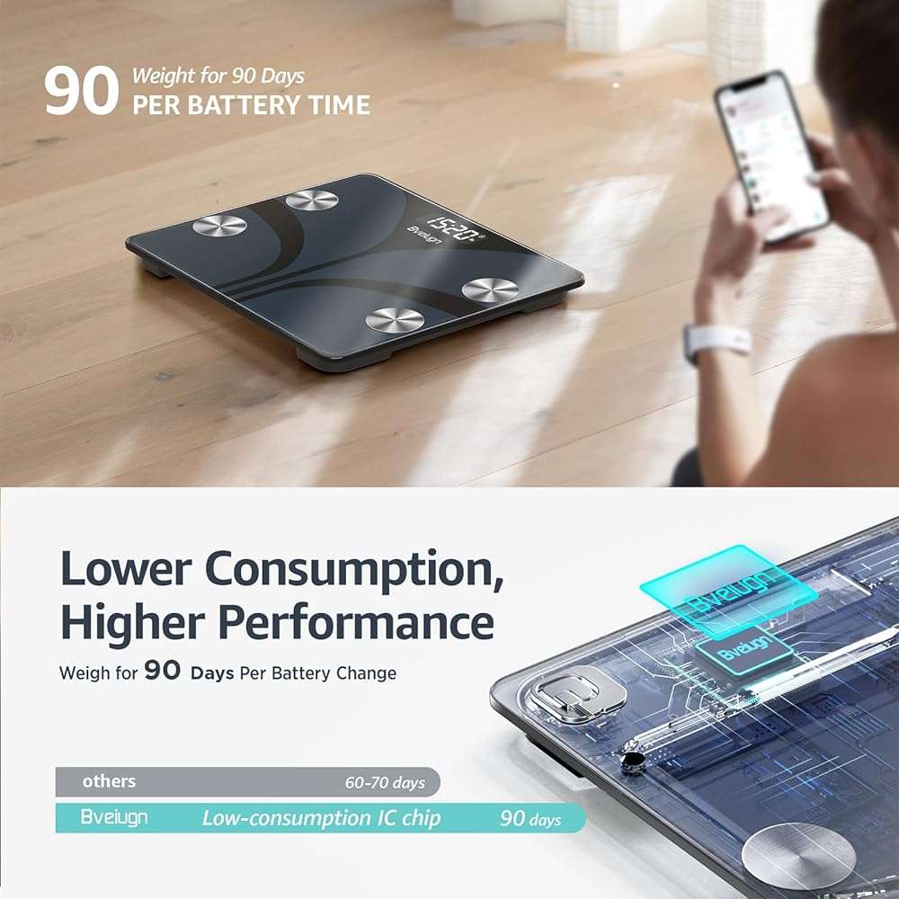 Posture Scale for Body Weight, Digital Bathroom Smart Scale, 13 Body Composition Analyzer Sync Weight Scale BMI Health Monitor Sync Apps 400lbs - Black - Image 10