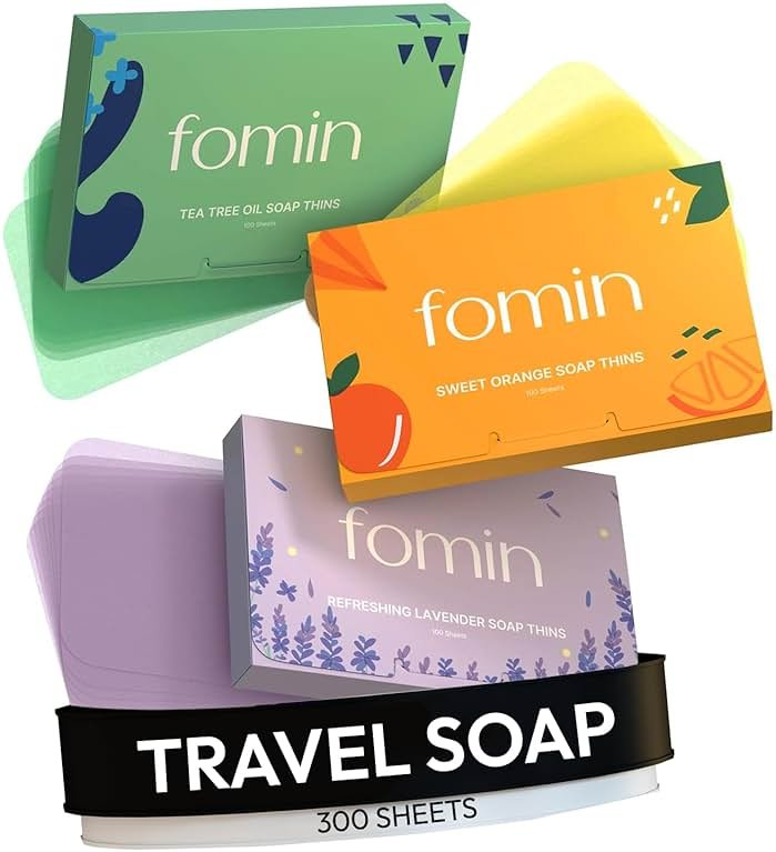 FOMIN - Paper Soap Sheets for Hand Washing - (300 Sheets) Orange, Tea Tree, Lavender Portable Travel Soap Sheets, Dissolvable Camping Mini Soap, Portable Hand Soap Sheet - Product Image