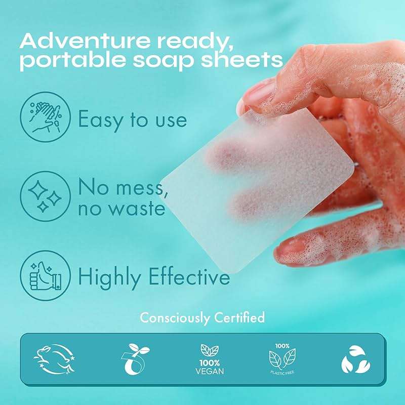 FOMIN - Paper Soap Sheets for Hand Washing - (300 Sheets) Orange, Tea Tree, Lavender Portable Travel Soap Sheets, Dissolvable Camping Mini Soap, Portable Hand Soap Sheet - Image 4