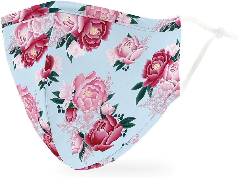 WEDDINGSTAR 3-Ply Adult Washable Cloth Face Mask Reusable and Adjustable with Filter Pocket - Blue Modern Floral - Image 1