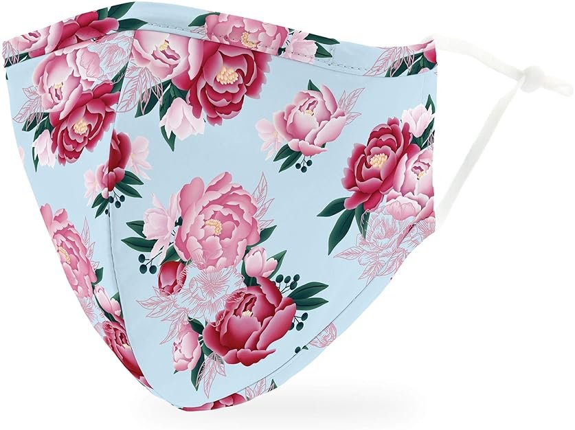 WEDDINGSTAR 3-Ply Adult Washable Cloth Face Mask Reusable and Adjustable with Filter Pocket - Blue Modern Floral - Product Image