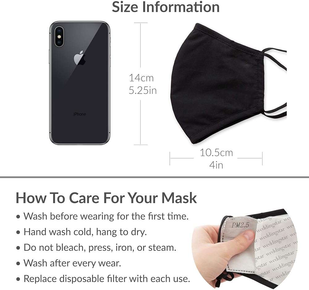 WEDDINGSTAR 3-Ply Adult Washable Cloth Face Mask Reusable and Adjustable with Filter Pocket - Blue Modern Floral - Image 5