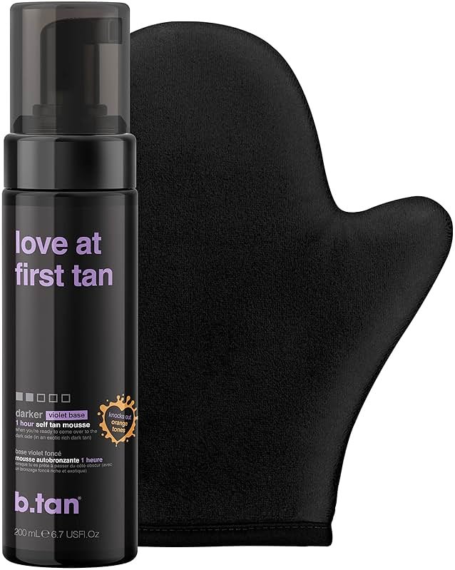 b.tan Violet Self Tanner Kit | Fall In Love at First Tan Bundle - Dark Tanning Mousse with Mitt Applicator, 1 Hour Express, Best Bronzing Glow, No Orange Tones or Fake Tan Smell, Vegan, 6.7 Fl Oz - Product Image