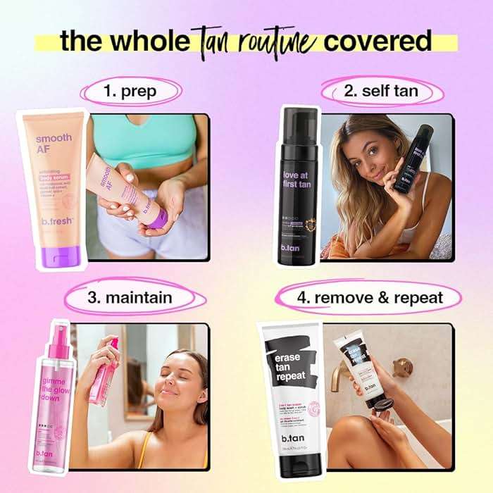 b.tan Violet Self Tanner Kit | Fall In Love at First Tan Bundle - Dark Tanning Mousse with Mitt Applicator, 1 Hour Express, Best Bronzing Glow, No Orange Tones or Fake Tan Smell, Vegan, 6.7 Fl Oz - Image 6