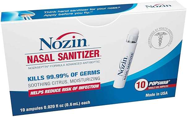 Nozin® Nasal Sanitizer® Antiseptic Popswab® Ampules 10ct Pack | Kills 99.99% of Germs | Alcohol Based 62% - Image 1