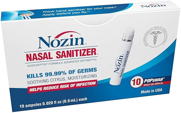 Nozin® Nasal Sanitizer® Antiseptic Popswab® Ampules 10ct Pack | Kills 99.99% of Germs | Alcohol Based 62% - Product Image
