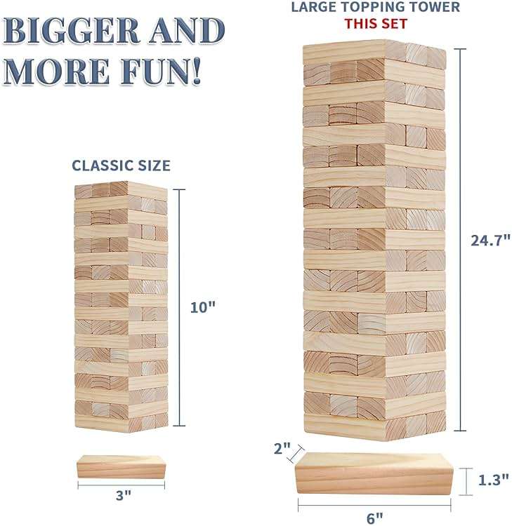 Megwoz Giant Tumble Tower 57 Blocks Stacking Timber Game, Large Wooden Yard Toys for Adults & Kids, Family Outdoor Indoor Party Games with Carry Bag to Over 4.2FT New Zealand Pine - Image 2