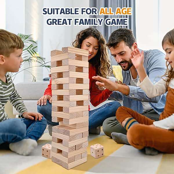 Megwoz Giant Tumble Tower 57 Blocks Stacking Timber Game, Large Wooden Yard Toys for Adults & Kids, Family Outdoor Indoor Party Games with Carry Bag to Over 4.2FT New Zealand Pine - Image 3