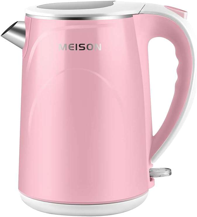 MEISON Electric Kettle, 1.5 L Double Wall Food Grade Stainless Steel Interior Water Boiler, Coffee Pot & Tea Kettle, Auto Shut-Off and Boil-Dry Protection, 1200W, 2 Year Warranty(Pink) - Image 1