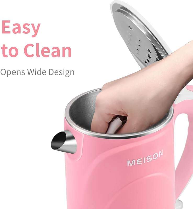 MEISON Electric Kettle, 1.5 L Double Wall Food Grade Stainless Steel Interior Water Boiler, Coffee Pot & Tea Kettle, Auto Shut-Off and Boil-Dry Protection, 1200W, 2 Year Warranty(Pink) - Image 4