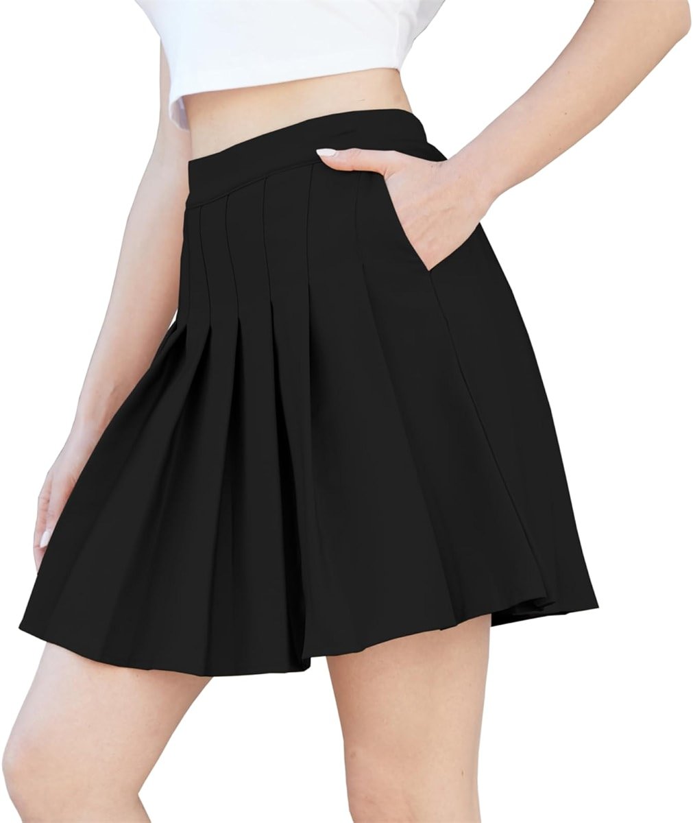 SANGTREE Women Pleated Skirt Plus Size Uniform Casual Skater Tennis Skorts for Girls with Elastic Waist and Pockets - Product Image