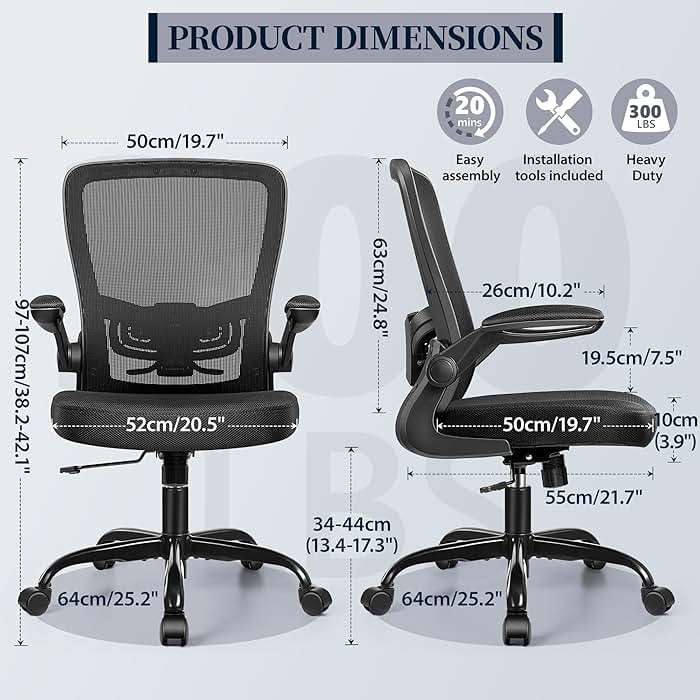 FelixKing Office Chair - Ergonomic Desk Chair with Adjustable Height, 360° Swivel, Flip-up Armrests, Flexible Tilt, Comfy Breathable Cushion and Fabric, Lumbar Support, for Home Conference Room Office - Image 3