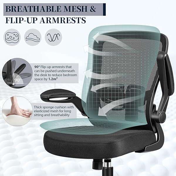 FelixKing Office Chair - Ergonomic Desk Chair with Adjustable Height, 360° Swivel, Flip-up Armrests, Flexible Tilt, Comfy Breathable Cushion and Fabric, Lumbar Support, for Home Conference Room Office - Image 6