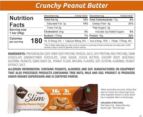 Nugo Slim Dark Chocolate Crunchy Peanut Butter, 16g Vegan Protein, 3g Sugar, 7g Fiber, Low Net Carb, Keto Friendly, Gluten Free, 24 Count - Image 2