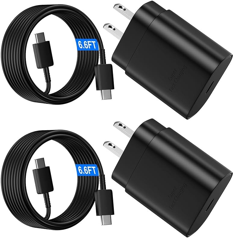 USB C Android Charger Fast Charging Cord, Super Fast Phone Chargers 10FT+6.6FT C to C Type Cable with 25W USBC Wall Block for Samsung Galaxy S26 S25 S24 Ultra Plus/S23/S22/S21/S20/Note 20/10, Black - Product Image