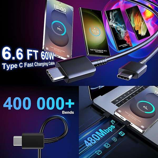 USB C Android Charger Fast Charging Cord, Super Fast Phone Chargers 10FT+6.6FT C to C Type Cable with 25W USBC Wall Block for Samsung Galaxy S26 S25 S24 Ultra Plus/S23/S22/S21/S20/Note 20/10, Black - Image 3