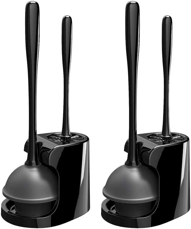 MR.SIGA Toilet Plunger and Bowl Brush Combo for Bathroom Cleaning, Black, 2 Sets - Image 1