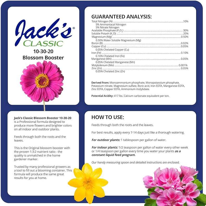 Jack's Classic 10-30-20 Blossom Booster Water-Soluble Fertilizer with Micronutrients for Increasing Color and Quantity of Blooms in Flowering Plants, 4lbs - Image 2
