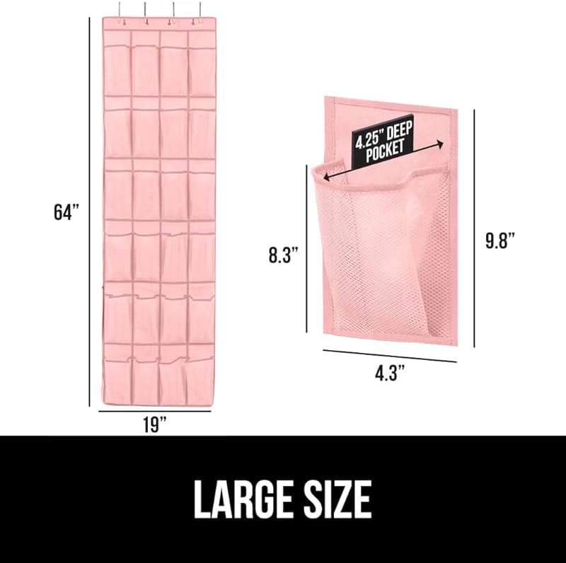 GORILLA GRIP Over the Door Shoe Organizer, 24 Large Breathable Mesh Pockets, Space Saving Hanging Storage Holder, Closet Rack Hanger Holds Up to 40 lbs, Hangs on Closets for Shoes, Accessories, Pink - Image 2