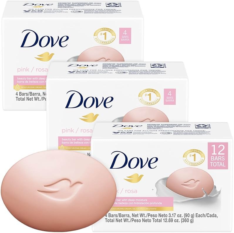 Dove Soap, Pink Beauty Bar 3-Pack (12 Soap Bars) – 3-in-1 Moisturizing Face, Body & Hand Soap, 3.17 Oz Ea - Product Image
