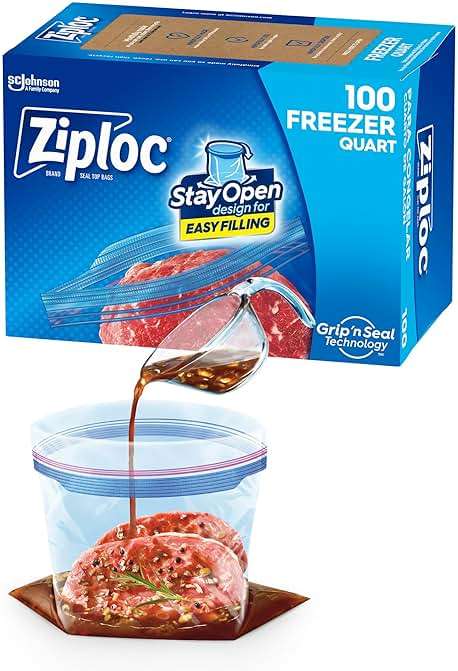 Ziploc Quart Food Storage Freezer Bags, Grip 'n Seal Technology for Easier Grip, Open, and Close, 100 Count - Image 1