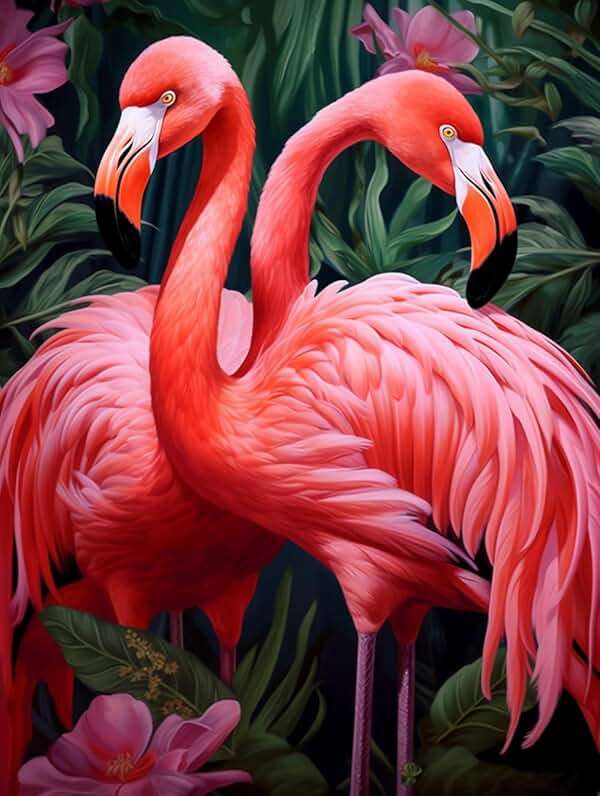 pigpigboss Animal Flamingo Flower Diamond Painting Arts Kit, 12 x 16'' | 5D Full Round Drill, Flamingo Design, Diamond Dots Arts Crafts, For Adult Beginner, Home Office Wall Decor - Image 1