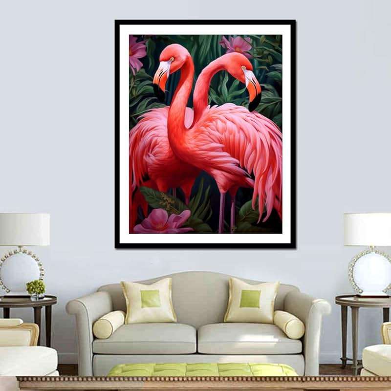 pigpigboss Animal Flamingo Flower Diamond Painting Arts Kit, 12 x 16'' | 5D Full Round Drill, Flamingo Design, Diamond Dots Arts Crafts, For Adult Beginner, Home Office Wall Decor - Image 3