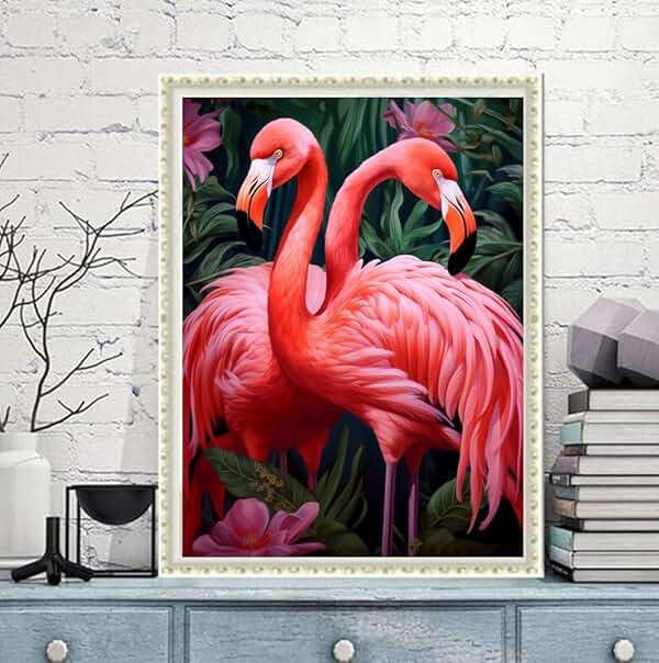 pigpigboss Animal Flamingo Flower Diamond Painting Arts Kit, 12 x 16'' | 5D Full Round Drill, Flamingo Design, Diamond Dots Arts Crafts, For Adult Beginner, Home Office Wall Decor - Image 4