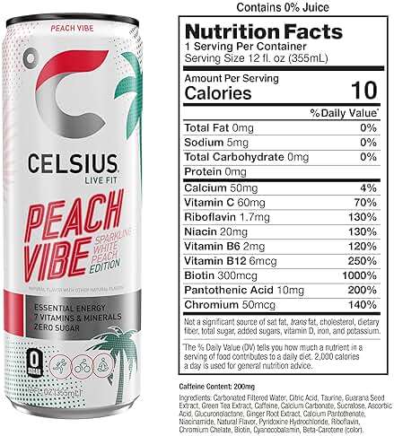 CELSIUS Sparkling Peach Vibe, Functional Essential Energy Drink 12 Fl Oz (Pack of 4) - Image 2