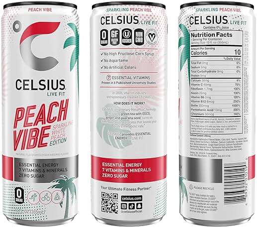 CELSIUS Sparkling Peach Vibe, Functional Essential Energy Drink 12 Fl Oz (Pack of 4) - Image 3