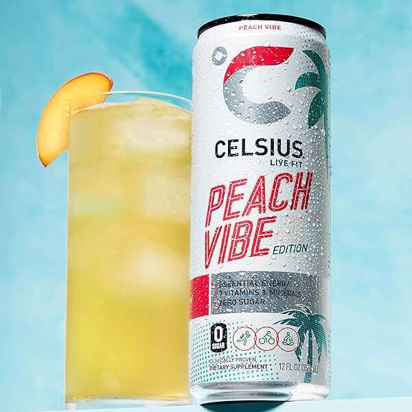 CELSIUS Sparkling Peach Vibe, Functional Essential Energy Drink 12 Fl Oz (Pack of 4) - Image 6