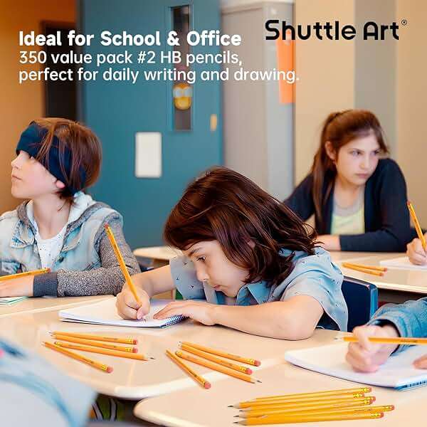 Shuttle Art Wood-Cased #2 HB Pencils, 350 Pack Sharpened Yellow Pencils with Erasers, Bulk Pack Graphite Pencils for School and Teacher Supplies, Writing, Drawing and Sketching - Image 6